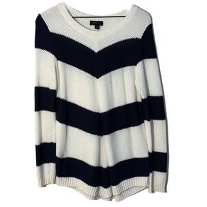 AB Studio Navy and White Chevron Stripe & Hem Knit Sweater Women’s M.